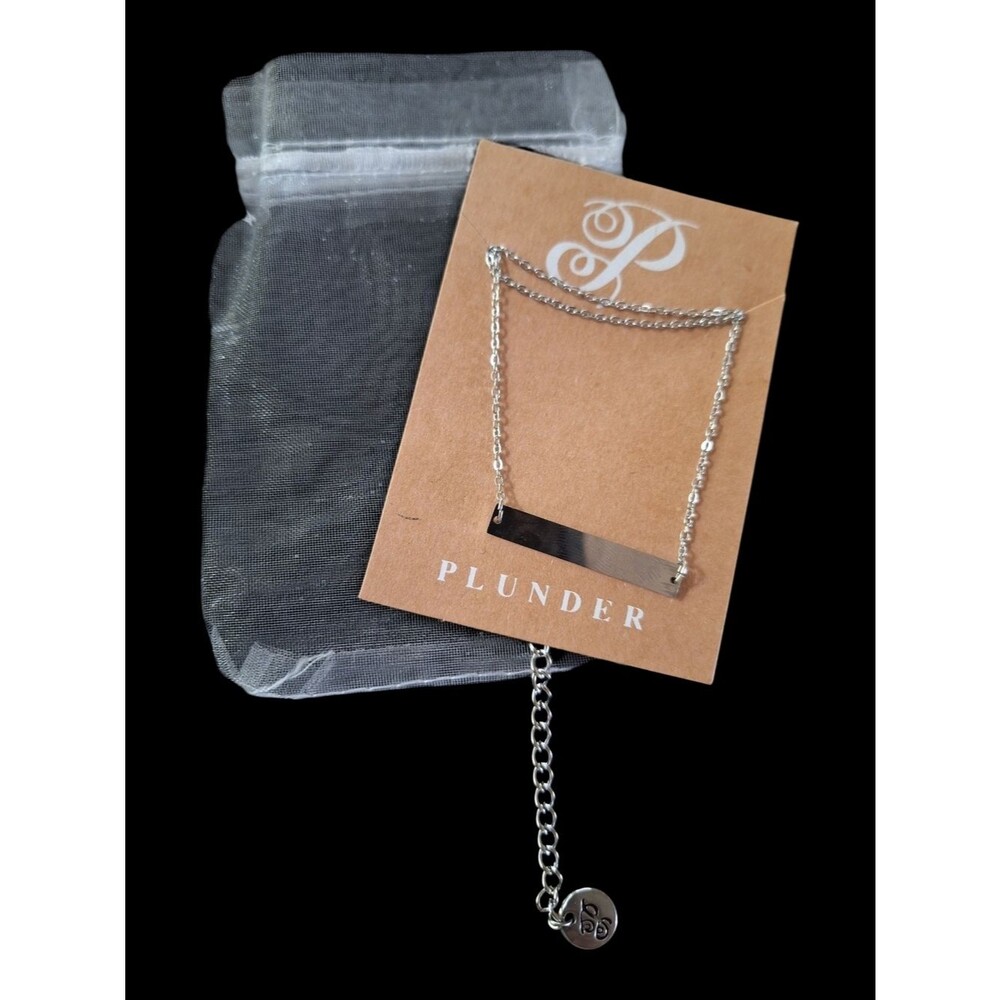 Plunder Silver Polished Bar Necklace 16" With an 2" Extender- Silver